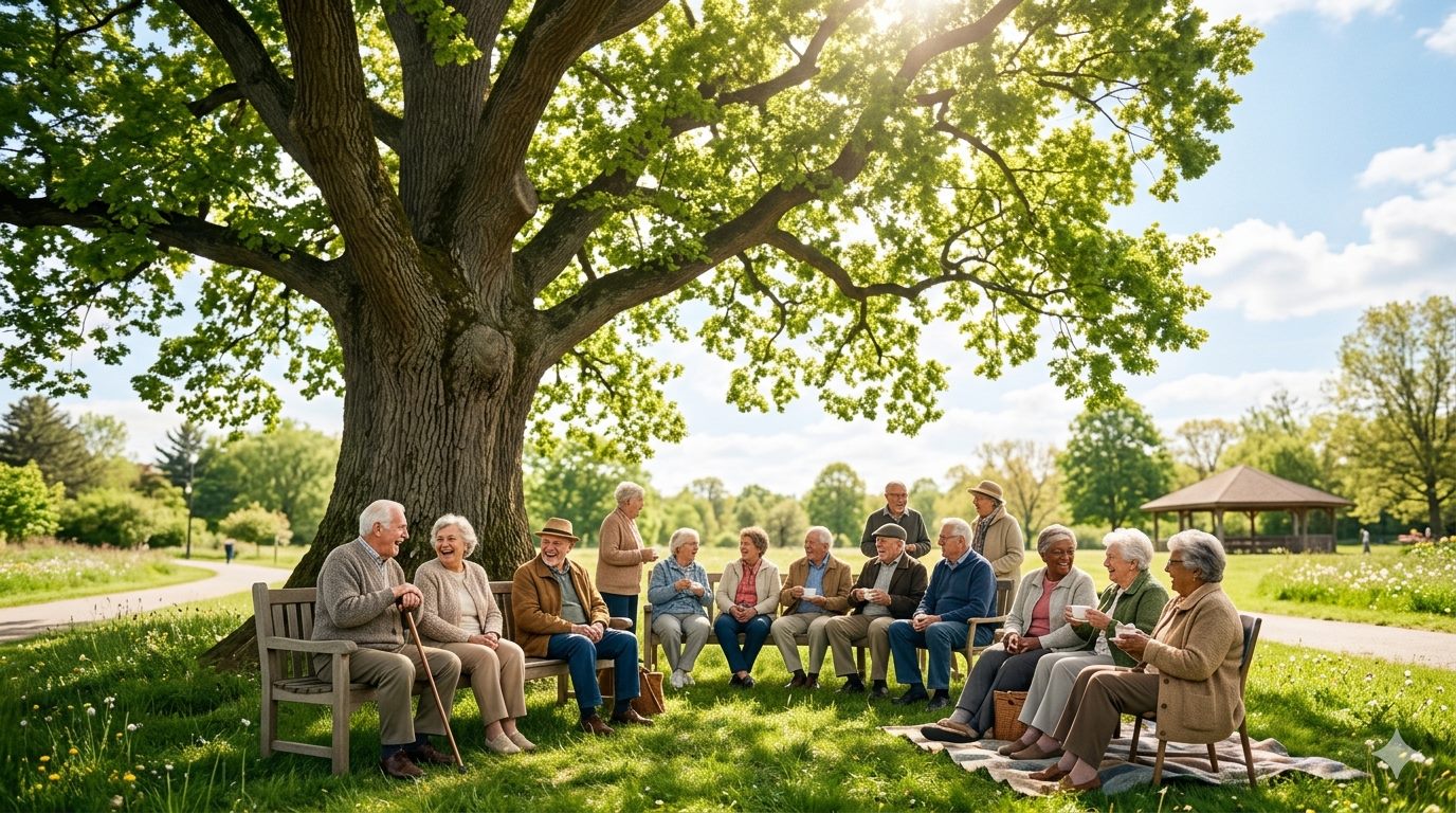 Seniors gathered together in a park