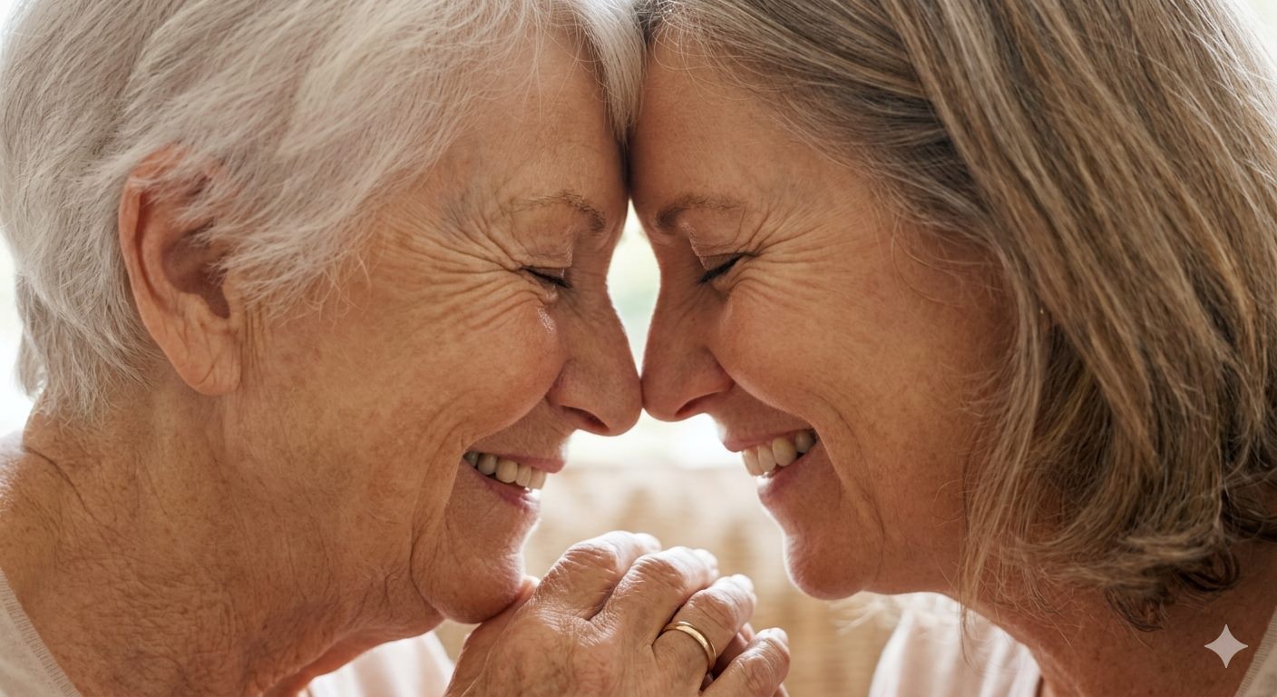 Close-up portrait of a mother and child