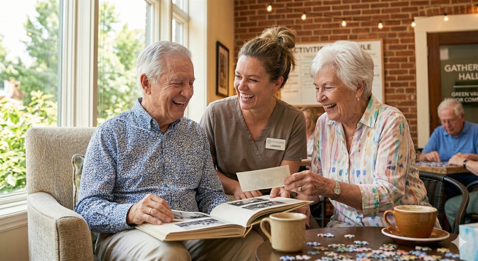 Caregiver sharing a warm moment with a senior couple