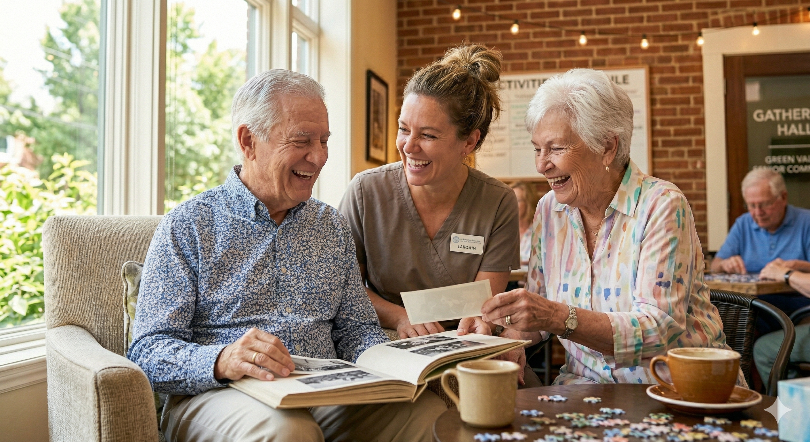 Caregiver sharing a warm moment with a senior couple