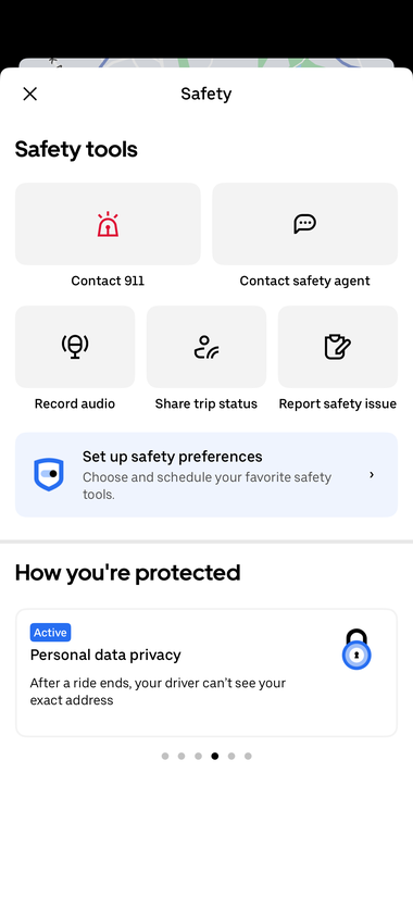 Screenshot of the Uber Personal data privacy card marked Active, explaining that after a ride ends, the driver cannot see the rider's exact address.