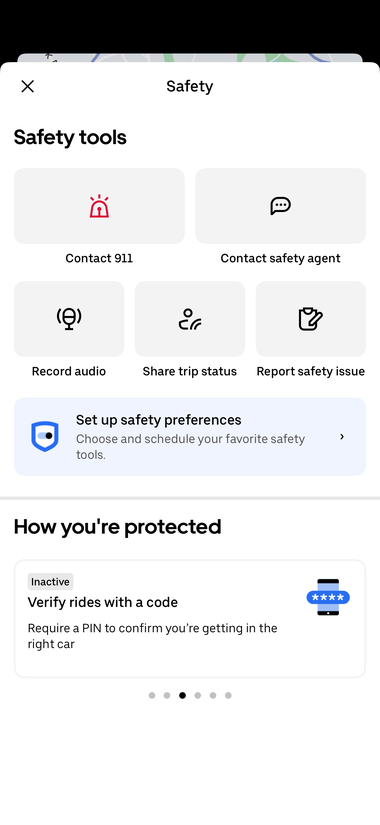 Screenshot of the Uber Verify rides with a code feature, currently Inactive, explaining that a PIN can be required to confirm the rider is in the correct car.