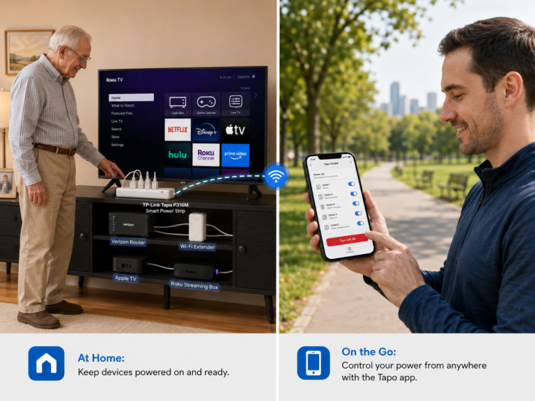 Restart Their Frozen TV From Anywhere Smart Power Strip for Seniors